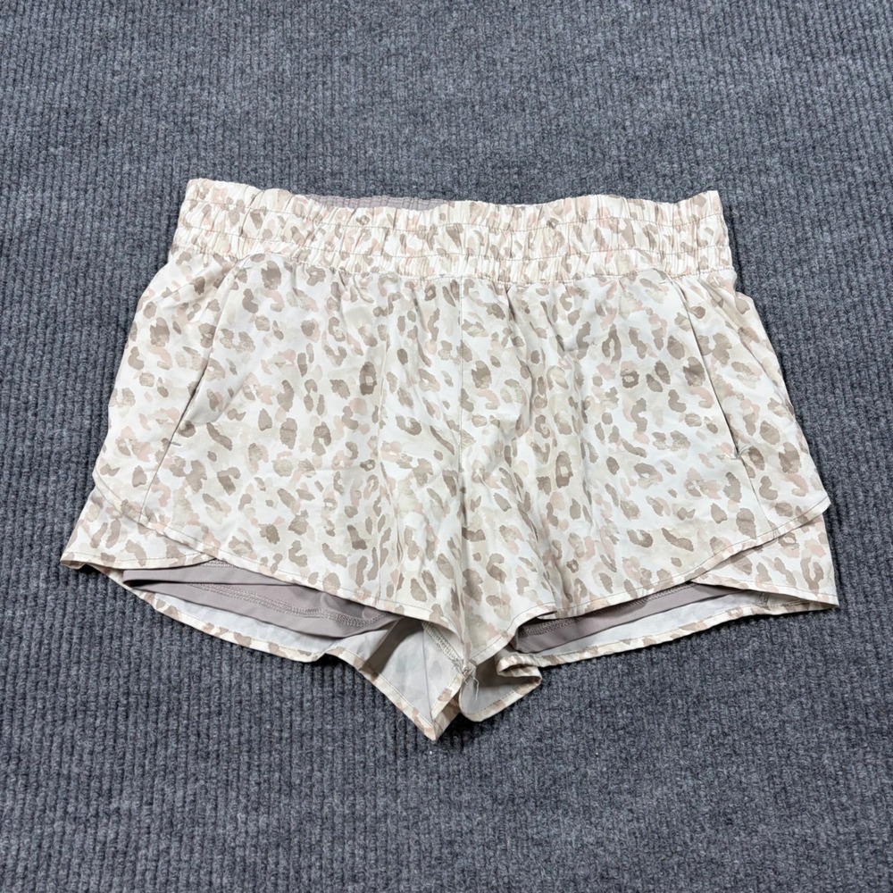 Avia Shorts Womens L Leopard Print Athletic Shorts Tan Beige 12-14 Running Gym